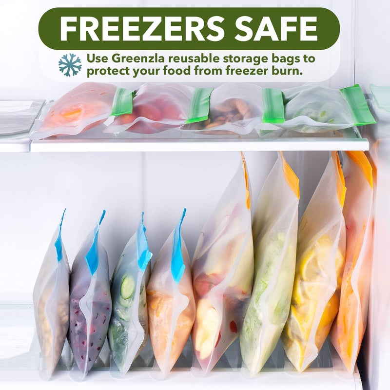 Greenzla Reusable Food Storage Bags - 12 Pack BPA-Free, Extra Thick, Leakproof Freezer & Lunch Carriers; 4 Gallon, Sandwich & Snack Options - Reusable Lunch Bags - Image 4